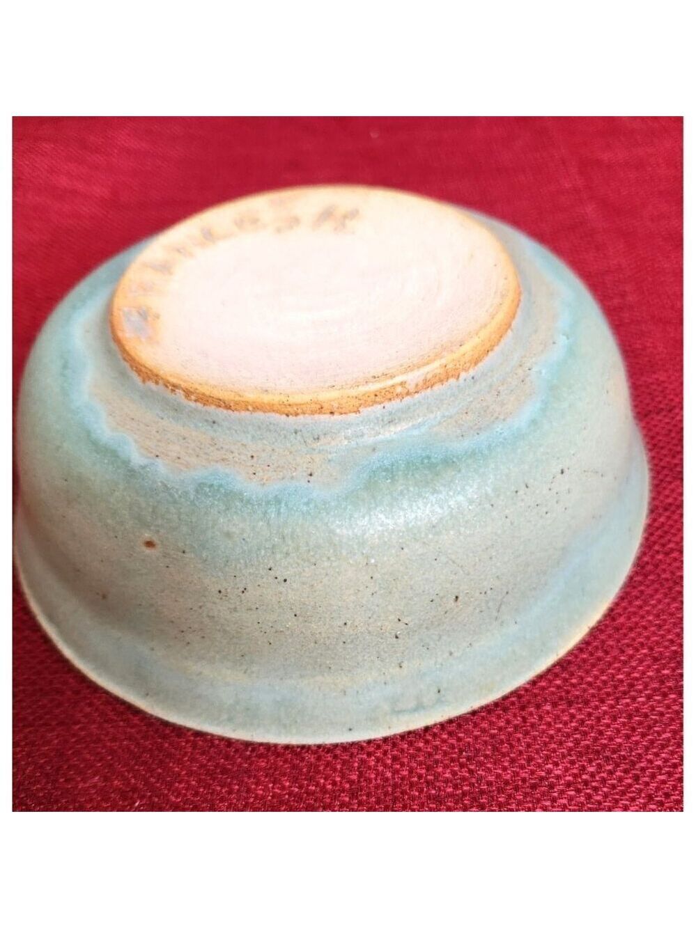 Handmade Ceramic Glazed Bowl By Frances H With Blue Swirl Design 6" - Picture 4 of 5